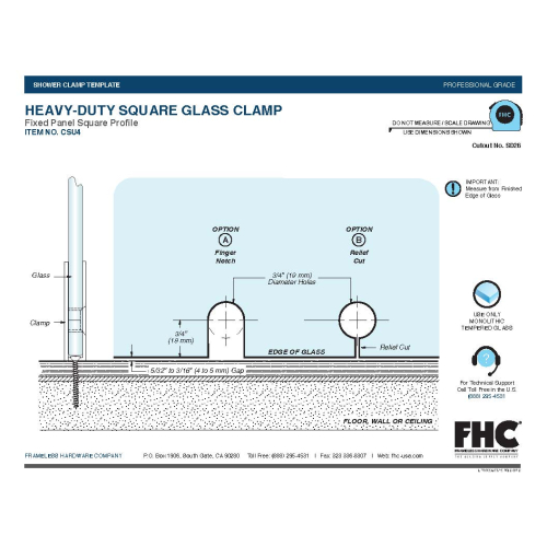 FHC | CSU4BN HD Square Wall Mount Clamp - Brushed Nickel