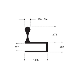 FHC 1" Finger Pull Extrusion 144" Long 1/4" Glass - Brite Anodized