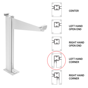 FHC Custom 995 Partition Post Left Corner with Top Shelf Bracket for 1/4" and 3/16" Glass