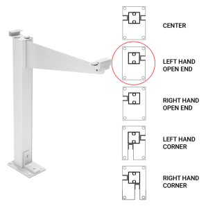 FHC Custom 995 Partition Post Left End with Top Shelf Bracket for 1/4" and 3/16" Glass