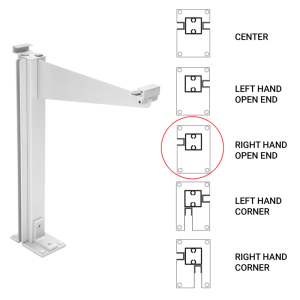 FHC Custom 995 Partition Post Right End with Top Shelf Bracket for 1/4" and 3/16" Glass