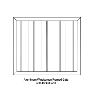 FHC Aluminum Windscreen Framed Gate with Picket Infill 2-3/8" Square Frame