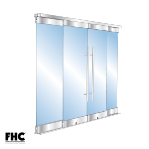 FHC BRS100 Bottom Rolling Door System OXXO Bi-Part Double Slider - 4" Square Top & Bottom Rail