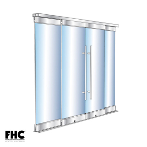 FHC BRS100 Bottom Rolling Door System OXXO Bi-Part Double Slider - 4" Tapered Top & Bottom Rail