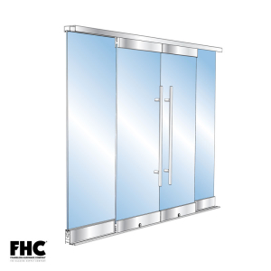 FHC BRS200 Bottom Rolling Door System OXXO Bi-Part Double Slider - 4" Square Top & Bottom Rail