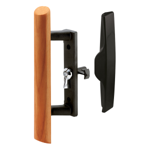 FHC Sliding Glass Door Handle Set - 3-1/2" - Diecast And Wood - Black - Hook Style - Internal Lock (Single Pack)