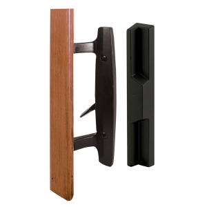 FHC Patio Door Mortise Style Handle - Black Diecast With Wood Handle - Outside Pull