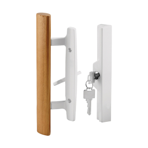 FHC Sliding Door Handle Set, Mortise Keyed – White Diecast with Wood Pull (1-Pack)