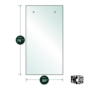 FHC 3/8" Clear Tempered Glass For Clear Water Shower Slider 30" x 75- 3/4" Blank (2) 5/8" Holes at Top