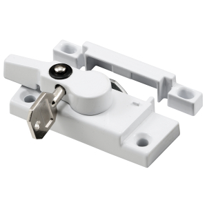 FHC Keyed Child-Proof Sash Lock - 2-3/16" Hole Centers - Diecast Zinc - Painted White - (Single Pack)