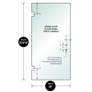 FHC 3/8" Clear Tempered Glass For Glendale/Preston SD Hinge 28" x 75-9/16" - Prep for 6" CTC Handle