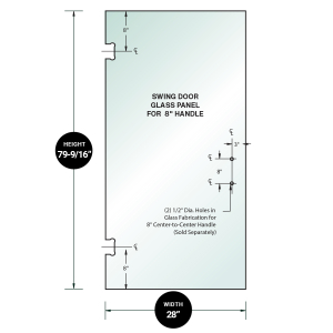 FHC 3/8" Clear Tempered Glass For Glendale/Preston SD Hinge 28" x 75-9/16" - Prep for 8" CTC Handle