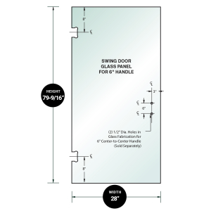 FHC 3/8" Clear Tempered Glass For Glendale/Preston SD Hinge 28" x 79-9/16" - Prep for 6" CTC Handle