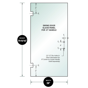FHC 3/8" Clear Tempered Glass For Glendale/Preston SD Hinge 28" x 79-9/16" - Prep for 8" CTC Handle