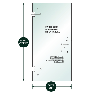 FHC 3/8" Clear Tempered Glass For Glendale/Preston SD Hinge 28" x 79-9/16" - Prep for 8" CTC Handle