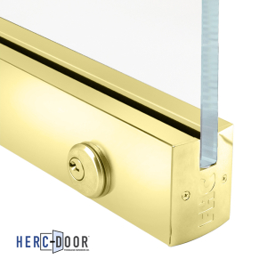 FHC 2-1/2" Low Profile Square Door Rail With Lock For 1/2" Glass - 35-3/4" Length - Polished Brass