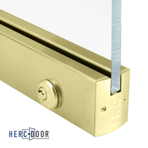 FHC 2-1/2" Square Door Rail 35-3/4" With Lock - 3/4" Glass - Satin Brass