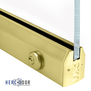 FHC 2-1/2 Low Profile Door Rail Tapered Profile 35-3/4 Stock Rail Length With Lock For 1/2 Glass Satin Brass (C260)