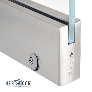 FHC 4" Square Door Rail with Lock 35-3/4" for 3/8" Glass - Brushed Stainless 