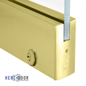 FHC 4" Square Door Rail 35-3/4" with Lock - 3/4" Glass - Satin Brass