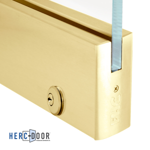 FHC 4" Door Rail Square Profile 35-3/4" with Lock for 1/2" Glass - Satin Brass