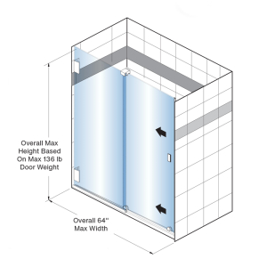 FHC Ridgeline Bottom Rolling Shower Door Kit Round Roller Housing for 1/2" Glass