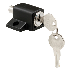 FHC Push-In Sliding Door Keyed Lock - 1" - Diecast And Steel Components - Black Painted Finish (Single Pack)