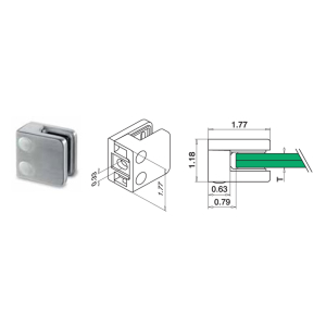 FHC Square Glass Clamp with Flat Back for 3/8" Glass - Brushed Stainless