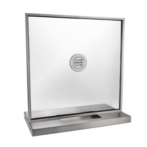 FHC Stock Cashier Window with Speak Thru - Stainless Steel Shelf with Deal Tray - Satin Anodized