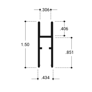 FHC Aluminum H-Bar Extrusion for Showcases 144" Long 3/16"-1/4" Glass