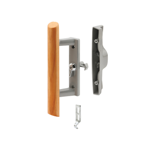FHC 3-15/16" - Gray Diecast - Sliding Patio Door Handle With Wood Handle