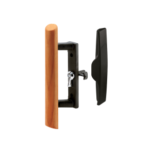 FHC Sliding Glass Door Handle Set - 3-1/2" - Diecast And Wood - Black - Hook Style - Internal Lock (Single Pack)