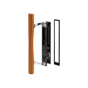 FHC Diecast Black Finish - Flush Sliding Patio Door Handle With Wood Pull - Croft