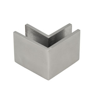 FHC Clamp for Mall Fronts 90 Degree Square for 3/8" to 1/2" Glass - Brushed Stainless 