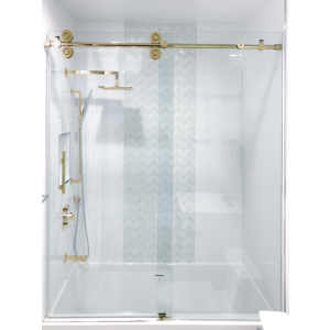 FHC Clearwater Series Sliding Shower Door System for 3/8" or 1/2" Glass - Satin Brass