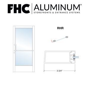 FHC 300 Series Stock Medium Stile Single Aluminum Door - RHR - Continuous Hinge