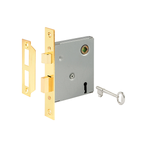 FHC Vintage Style Indoor Mortise Lock Assembly Kit - Cast Steel Construction - Brass Plated Finish - Reversible Latch Bolt (Single Pack)