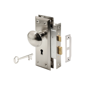FHC Mortise Keyed Lock Set With Satin Nickel Knob - Fits 1-3/8"-1-3/4" Interior Doors - Satin Nickel (Single Pack)