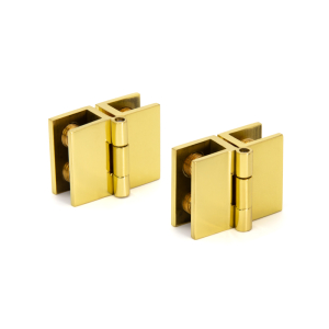 FHC Mini Glass-to-Glass Set Screw Outswing Hinges for 3/16" to 1/4" Glass - Polished Brass - 2pk