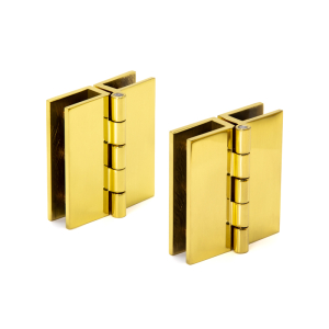 FHC Large Glass-to-Glass Set Screw Outswing Hinges for 3/16" to 5/16" Glass - Polished Brass - 2pk