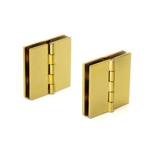 FHC 180 Degree Glass-to-Glass Hinges for 1/4" to 5/16" Glass - Polished Brass - 2pk