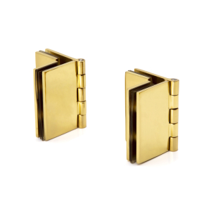 FHC Double 90 Degree Glass-to-Glass Hinges for 1/4" to 5/16" Glass - Polished Brass - 2pk
