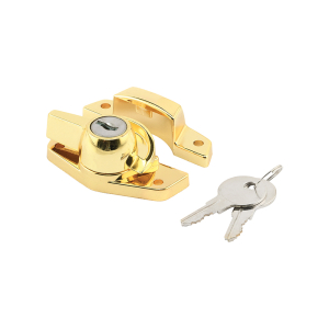 FHC Keyed Child-Proof Sash Lock - 2" Hole Centers - Diecast Zinc - Polished Brass - (Single Pack)