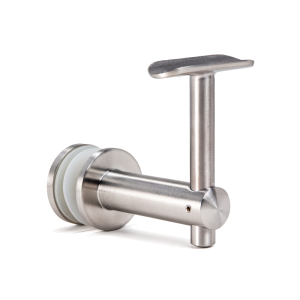 FHC Glass Mounted Bracket - Fixed Saddle and Adjustable Height for 1.5" Diameter Handrail - Brushed Stainless