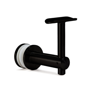 FHC Glass Mounted Bracket - Fixed Saddle and Adjustable Height for 1.5" Diameter Handrail - Matte Black