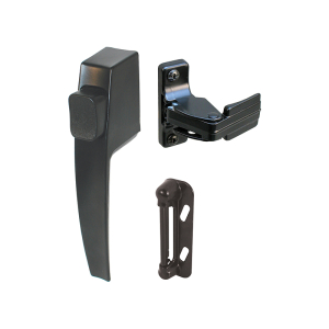 FHC Screen And Storm Door Push Button Latch Set With Night Lock - Black Finish - Fits Doors 5/8” - 1-1/4” Thick (Single Pack)