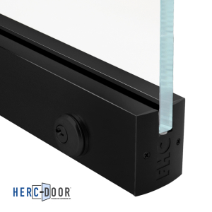 FHC 2-1/2" Low Profile Square Door Rail with Lock for 1/2" Glass - 35-3/4" Length - Matte Black