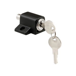 FHC Push-In Sliding Door Keyed Lock - 1" - Diecast And Steel Components - Black Painted Finish (Single Pack)