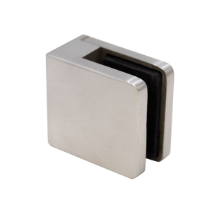FHC SQ Series Brushed Glass Clamp With Flat Base For 3/8" and 7/16" Glass - Brushed Stainless