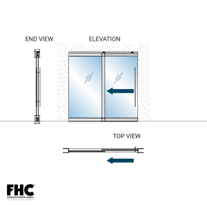 FHC TRS100 Top Rolling Door System - XO/OX Single Slider Bypass With 1 Fixed Panel - 4" Square Top and Bottom Rail